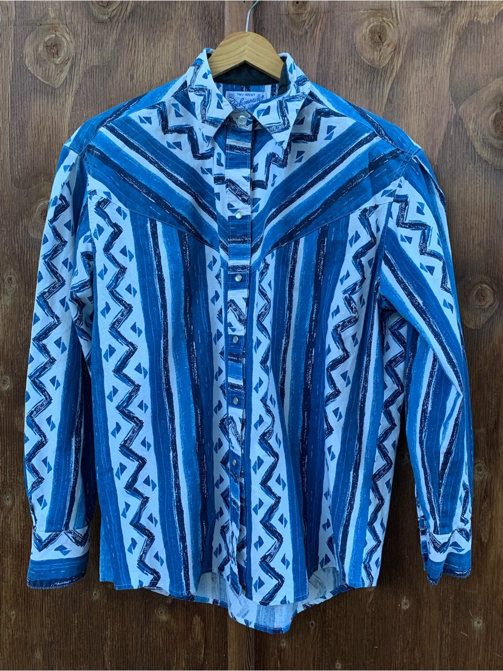 Vtg Rockmount Ranchwear western blue stripe mens snap shirt
